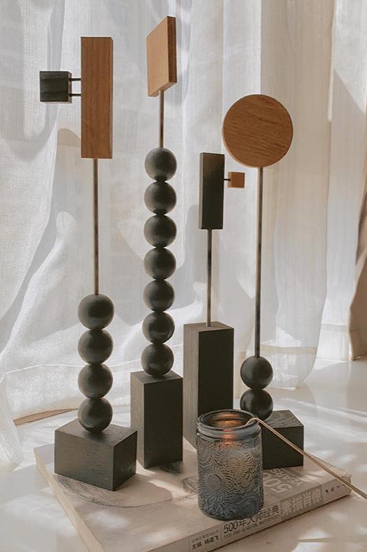 Modern Geometric Wooden Sculpture Set - Minimalist Home Decor #WG116