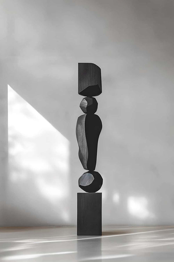 Modern Black Wooden Carving - Abstract Sculpture for Home Decor #WG008