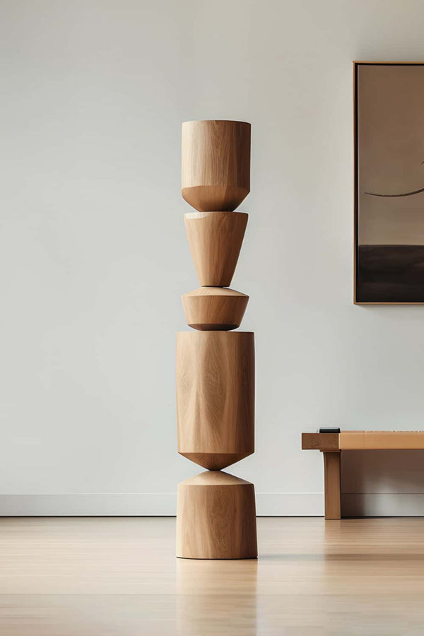 Sculptural Wooden Art - Stacked Geometric Wooden Forms for Home Decor #WG024