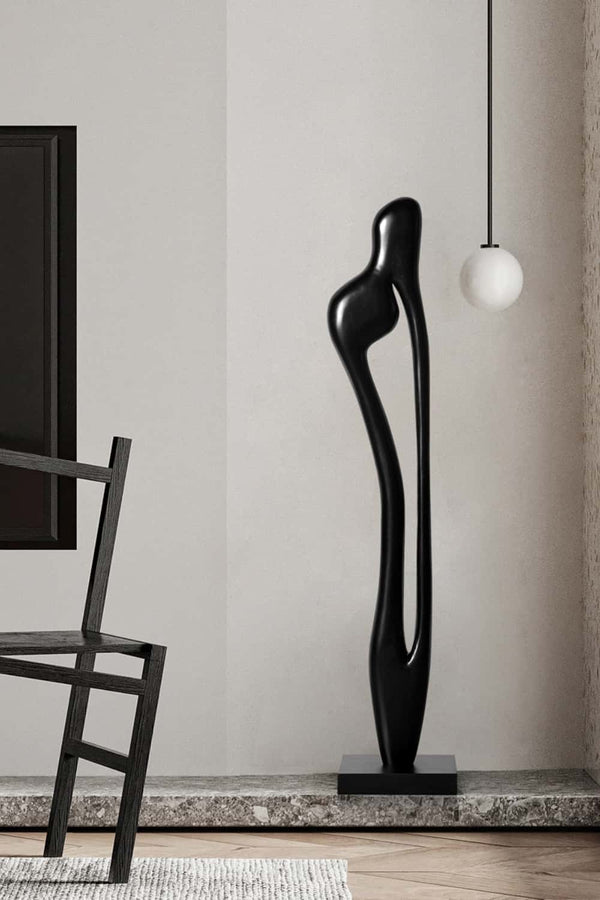 Elegant Black Wooden Sculpture - Abstract Elongated Curves for Home Decor #WG015