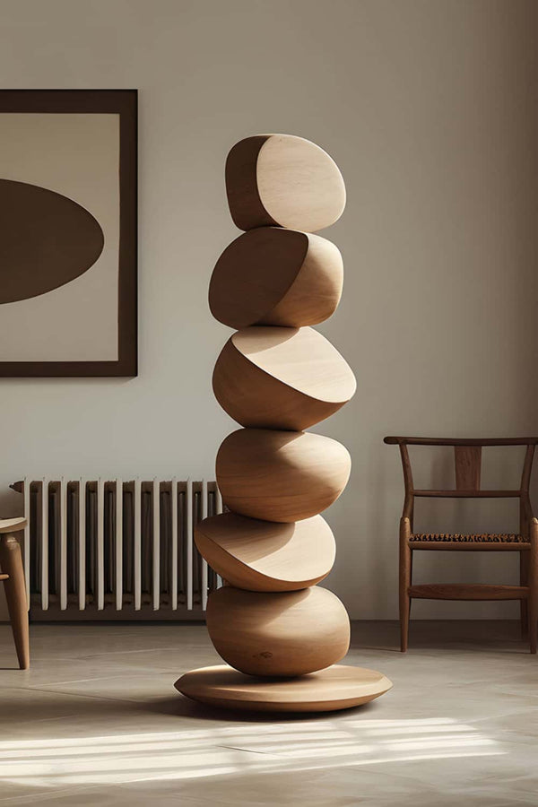 Minimalist Wooden Sculpture - Abstract Stacked Ovals for Home Decor #WG022