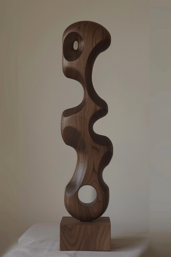 Luxury Hand-Carved Dark Wood Art - Organic Geometric Statement #WG115