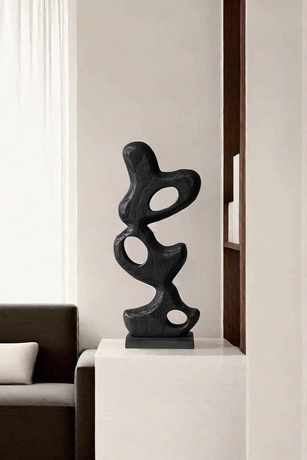 Black Abstract Wooden Sculpture - Modern Minimalist Home Decor Art #WG077