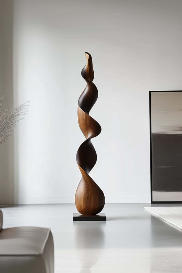 Modern Abstract Wooden Carving - Dark & Light Wood Design #WG016
