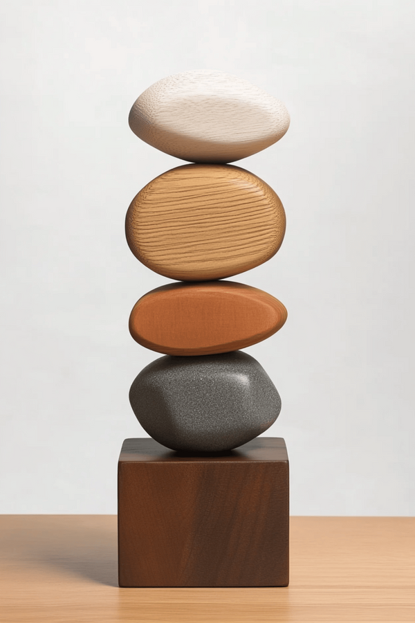 Handmade Wooden Zen Sculpture - Stacked Stone Balance Art Decor #WG100