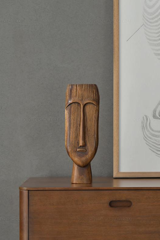 Hand-Carved Wood Face Sculpture - Abstract Decor #WA001