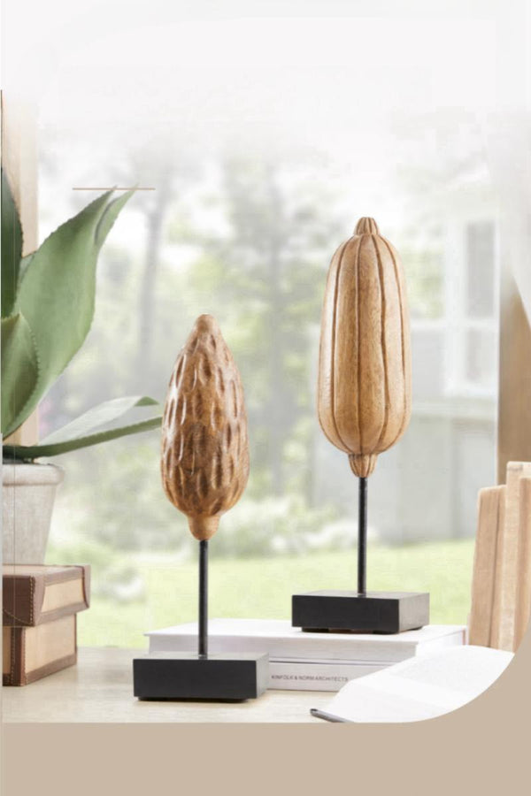 Handcarved Wooden Sculpture Set - Natural Organic Home Decor Accent #WG121