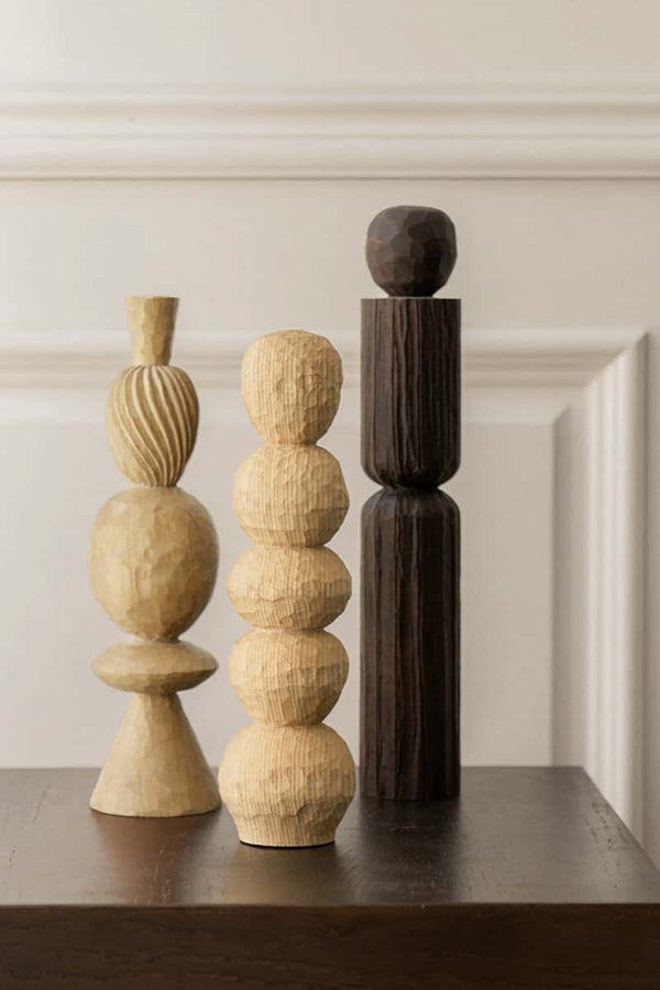 Abstract Wood Carved Sculptures - Minimalist Nordic Decor Trio #WG122