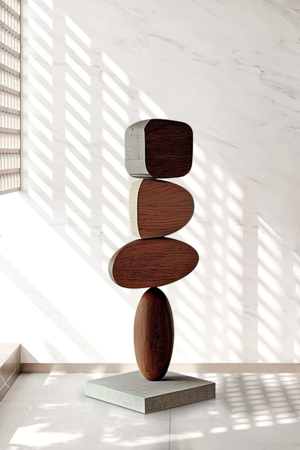 Abstract Wooden Sculpture - Geometric Design with Neutral Wood Tones #WG021