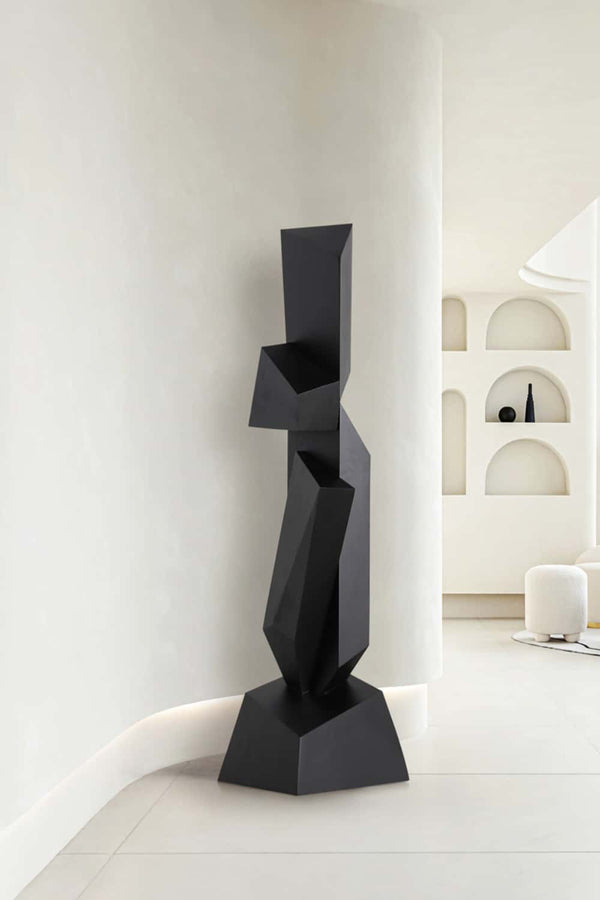 Sculptural Black Wooden Art - Geometric Angular Design for Home Decor #WG019