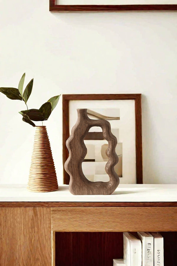 Rustic Wooden Carving - Decorative Vase Sculpture for Stylish Interiors #WG076