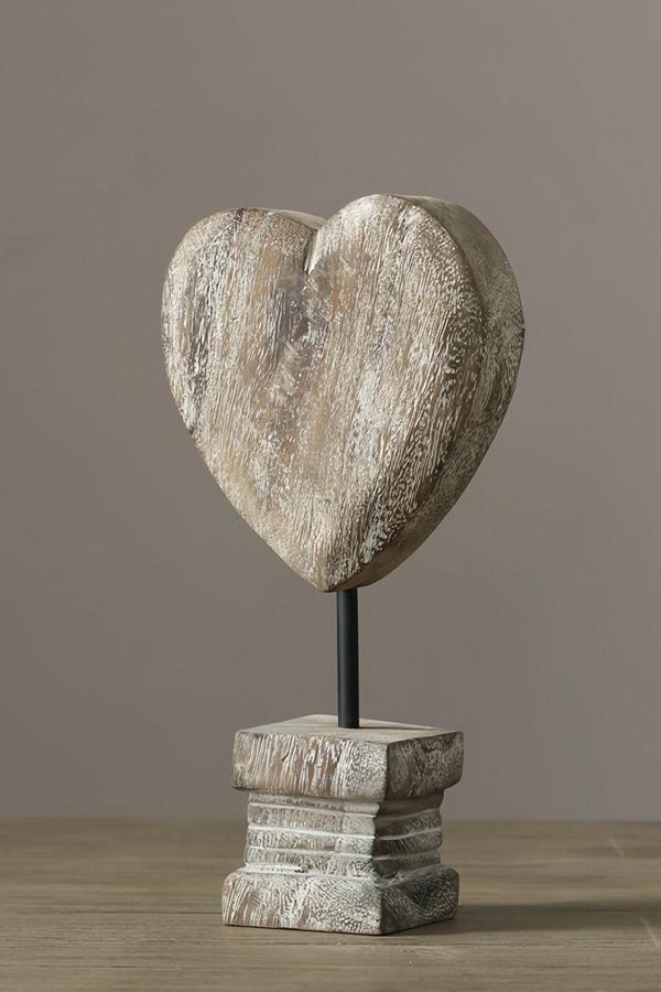 Modern Abstract Wood Sculpture - Gray Heart Statue - Contemporary Art#WA003