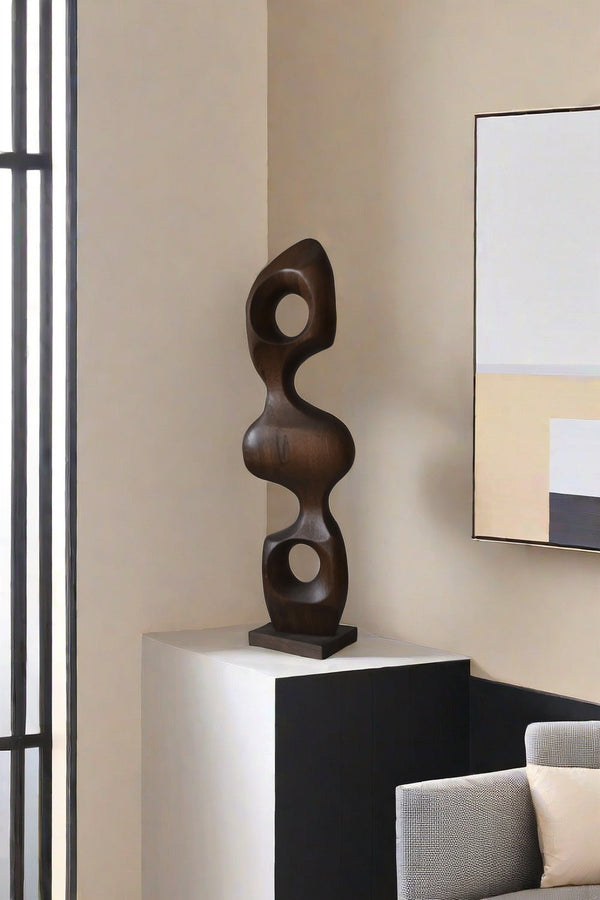 Geometric Abstract Wood Sculpture - Stylish Handmade Black Decor #WG114
