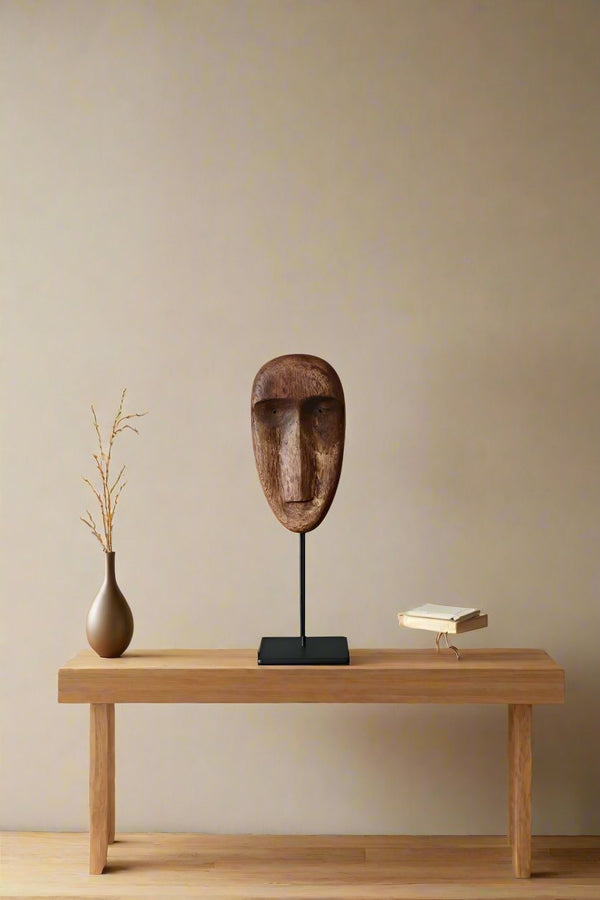 Abstract Wood Carving Face Sculpture – Modern Statue Decor #WA022