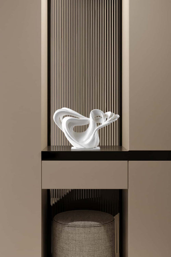 White Modern Sculpture: Abstract Art, Minimalist Tabletop Decor #WG062