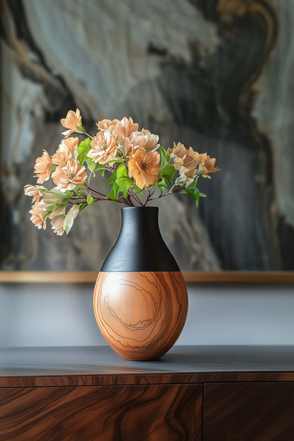 Modern Wooden Vase with Floral Decor for Home Centerpiece #WG133