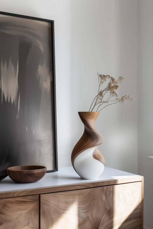 Wood Grain Flower Vase – Tabletop Wooden Home Decor Accent #WG135